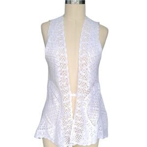 Joseph A. Open Front Crochet Knit Vest Size S White Beach Boho Festival Hippie